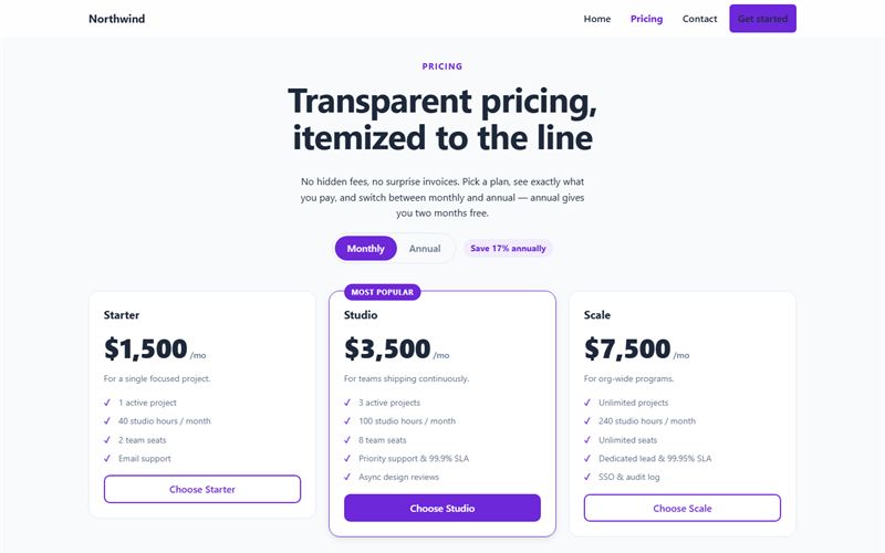 Service and fees page preview