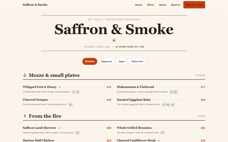 Menu page preview